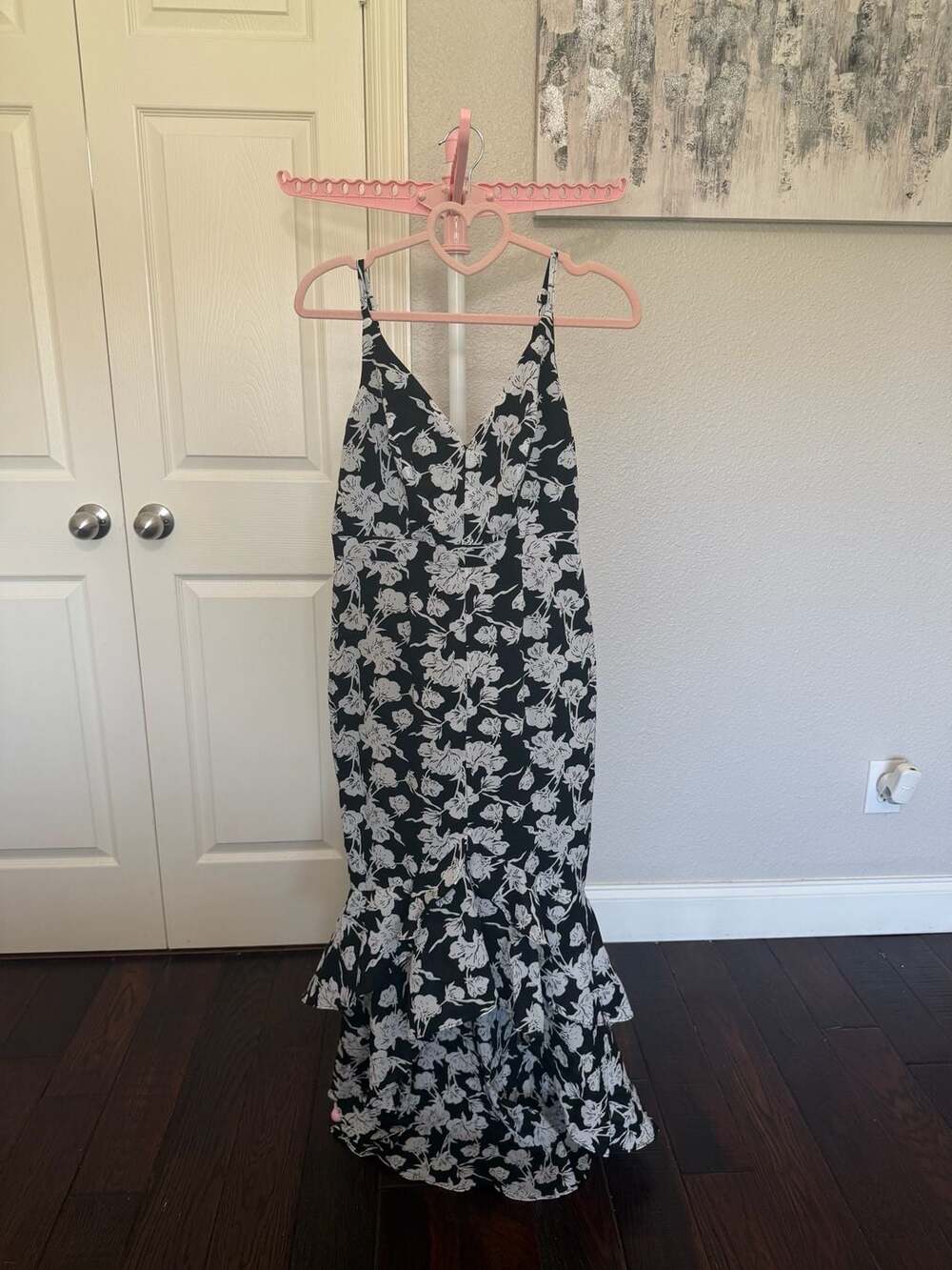 Lulus Darling Daylily Black and White Floral Print High-Low Maxi Dress